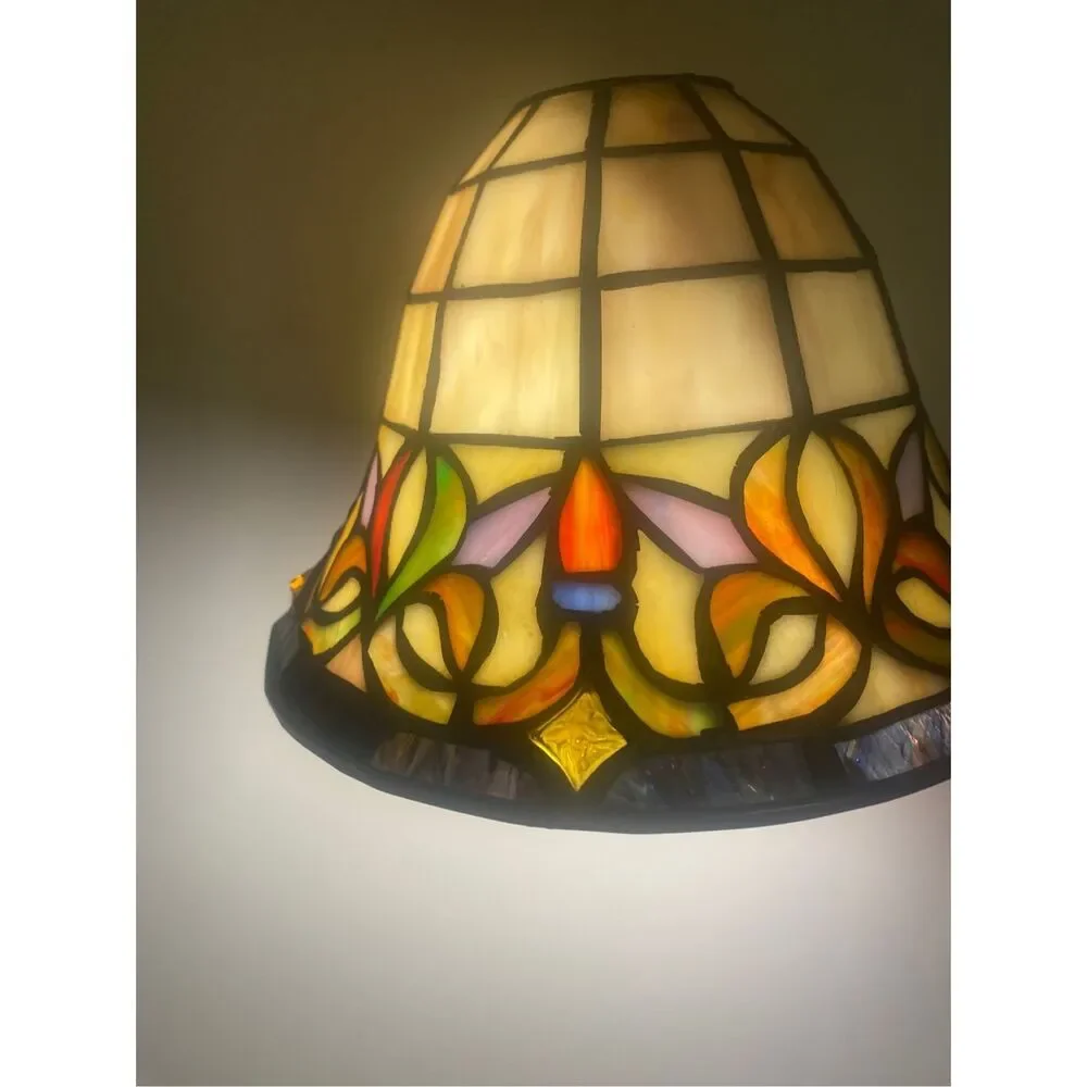 Tiffany Style Stain Glass Handcrafted Lampshade 5” High, 6”Wide, 1 1/2” opening